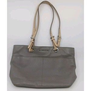 Michael Kors Bedford Pebbled Leather Medium Pocket Tote Shoulder Bag Gray